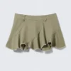 Frayed Asymmetric Mini Twill Skirt – Khaki Green