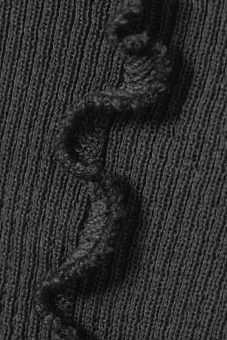 Frill-Edge Ribbed Knitted Top – Dark Grey