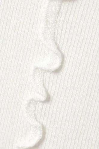 Frill-Edge Ribbed Knitted Top – White