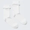 Frill Trim Crew Socks – White