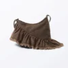 Frilled Cotton Canvas Handbag – Washed Dark Brown