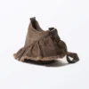 Frilled Cotton Canvas Handbag – Washed Dark Brown