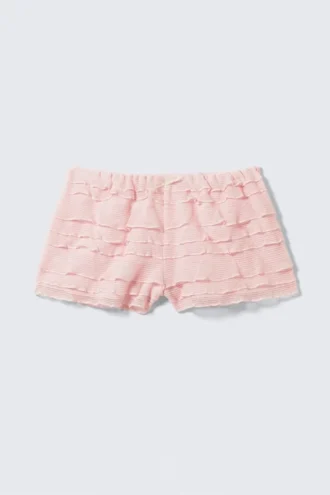 Frilled Lace Mini Shorts – Light Pink