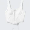 Frilled Lace-Up Corset Top – White