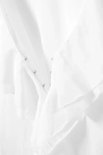 Frilled Long-Sleeved Wrap Blouse – White