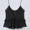 Frilled Strap Top – Black