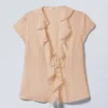 Frilled Tie-Front Top – Beige