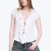 Frilled Tie-Front Top – White