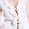Frilled Tie-Front Top – White