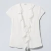 Frilled Tie-Front Top – White
