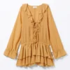 Frilled V-Neck Mini Dress – Mustard Yellow