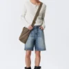 Galaxy Mid Rise Loose Denim Shorts – Blue Horses – Medium Blue