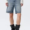 Galaxy Mid Rise Loose Denim Shorts – Blue Horses – Medium Blue