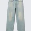 Galaxy Mid Rise Loose Straight Jeans – Port Blue – Light Blue