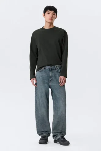 Galaxy Mid Rise Loose Straight Jeans – Second Blue – Blue