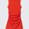 Gathered Jersey Mini Dress – Bright Red