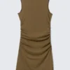 Gathered Jersey Mini Dress – Brown