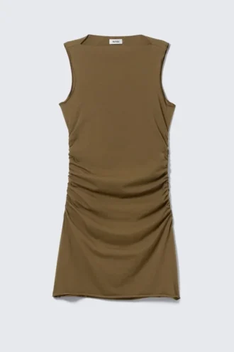 Gathered Jersey Mini Dress – Brown