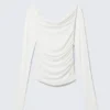 Gathered Off-Shoulder Long-Sleeved Top – White