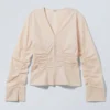 Gathered Poplin V-Neck Shirt – Beige