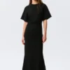 Gathered Short-Sleeved Maxi Dress – Black