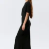 Gathered Short-Sleeved Maxi Dress – Black