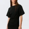 Gathered Short-Sleeved Maxi Dress – Black
