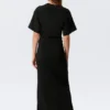 Gathered Short-Sleeved Maxi Dress – Black