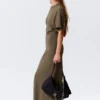 Gathered Short-Sleeved Maxi Dress – Dark Mole