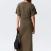 Gathered Short-Sleeved Maxi Dress – Dark Mole