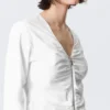 Gathered V-Neck Zip Top – White