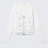 Gathered V-Neck Zip Top – White