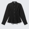 Gathered Waist Cotton Poplin Shirt – Striped Black
