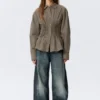 Gathered Waist Cotton Poplin Shirt – Striped Brown