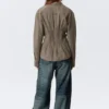 Gathered Waist Cotton Poplin Shirt – Striped Brown
