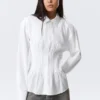 Gathered Waist Cotton Poplin Shirt – White