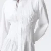 Gathered Waist Cotton Poplin Shirt – White