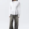 Gathered Waist Cotton Poplin Shirt – White