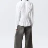 Gathered Waist Cotton Poplin Shirt – White