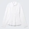 Gathered Waist Cotton Poplin Shirt – White