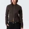 Genevieve Slim Structured Cotton Zip Jacket – Dark Grey