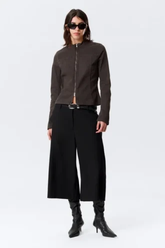 Genevieve Slim Structured Cotton Zip Jacket – Dark Grey