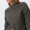 Genevieve Slim Structured Cotton Zip Jacket – Dark Grey