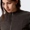 Genevieve Slim Structured Cotton Zip Jacket – Dark Grey