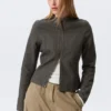 Genevieve Slim Structured Cotton Zip Jacket – Dark Grey