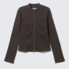 Genevieve Slim Structured Cotton Zip Jacket – Dark Grey