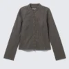 Genevieve Slim Structured Cotton Zip Jacket – Dark Grey