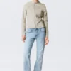 Genevieve Slim Structured Cotton Zip Jacket – Light Beige