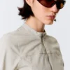 Genevieve Slim Structured Cotton Zip Jacket – Light Beige