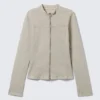 Genevieve Slim Structured Cotton Zip Jacket – Light Beige
